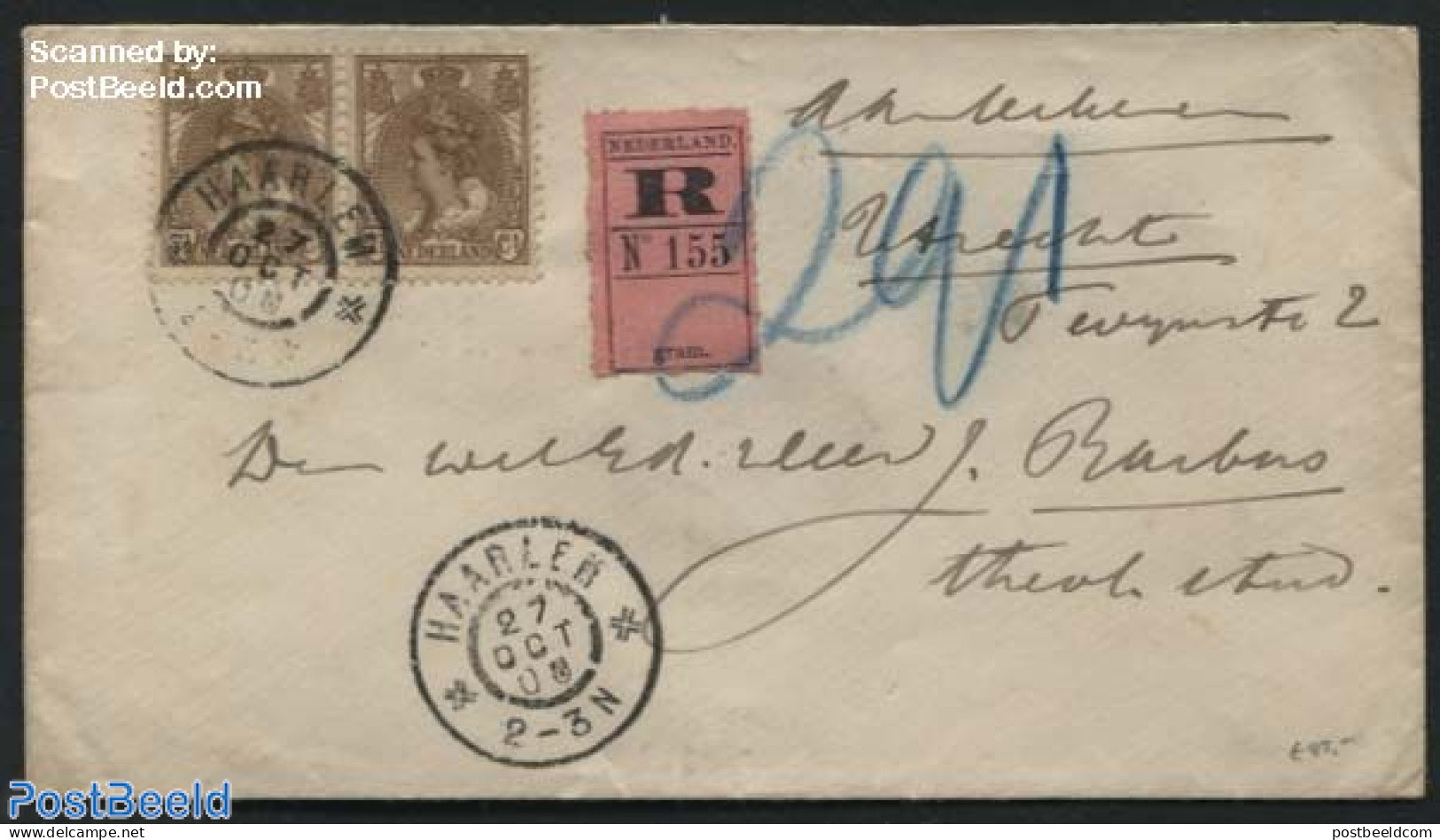 Netherlands 1900 Registered Letter With Pair Of 7.5c Stamp, Postal History - Covers & Documents