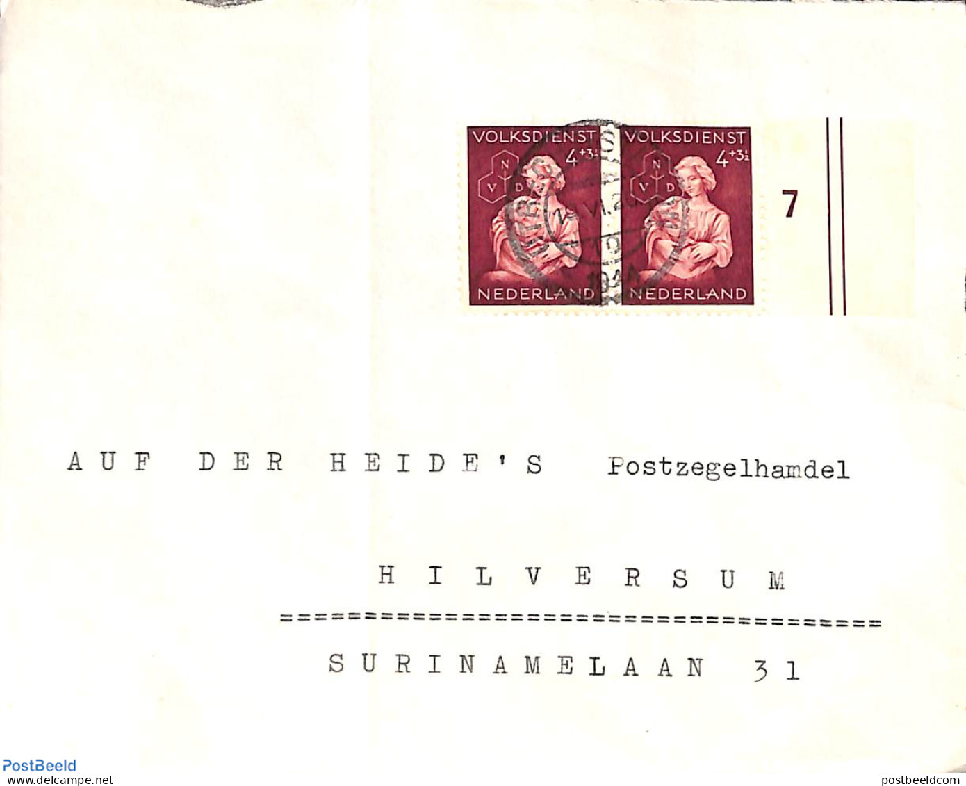 Netherlands 1944 Letter From Utrecht To Hilversum With Winter Aid Stamp Pair, Postal History, Health - Red Cross - Storia Postale