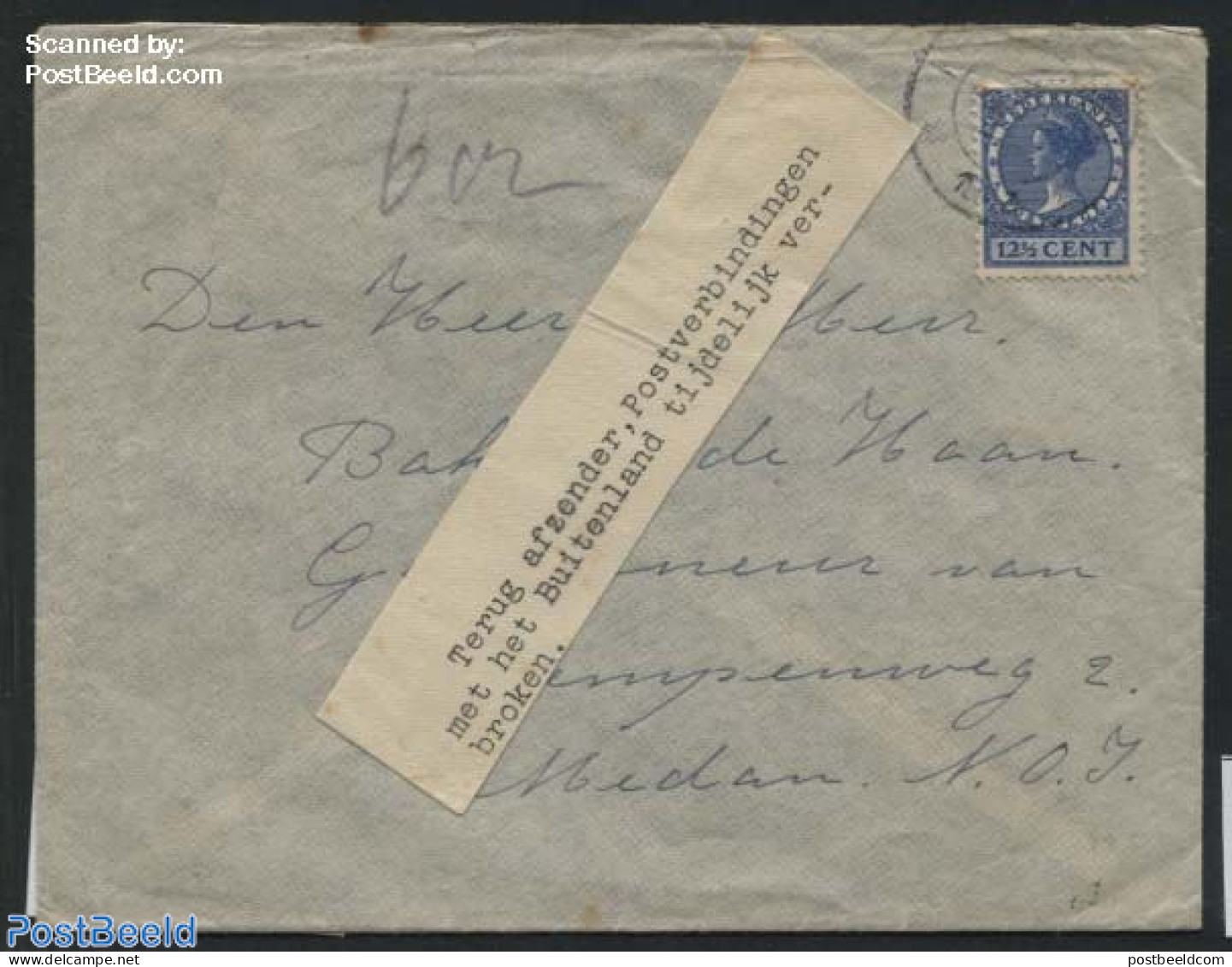 Netherlands 1940 Letter From Heerenveen To Medan, Returned Due To Broken Postal Connection, Postal History - Cartas & Documentos