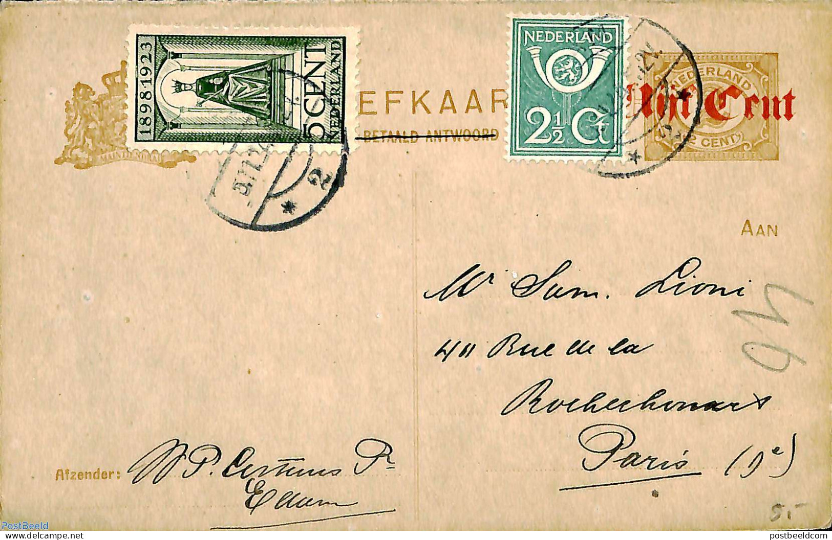 Netherlands 1924 Postcard, Uprated To Paris, Postal History - Brieven En Documenten