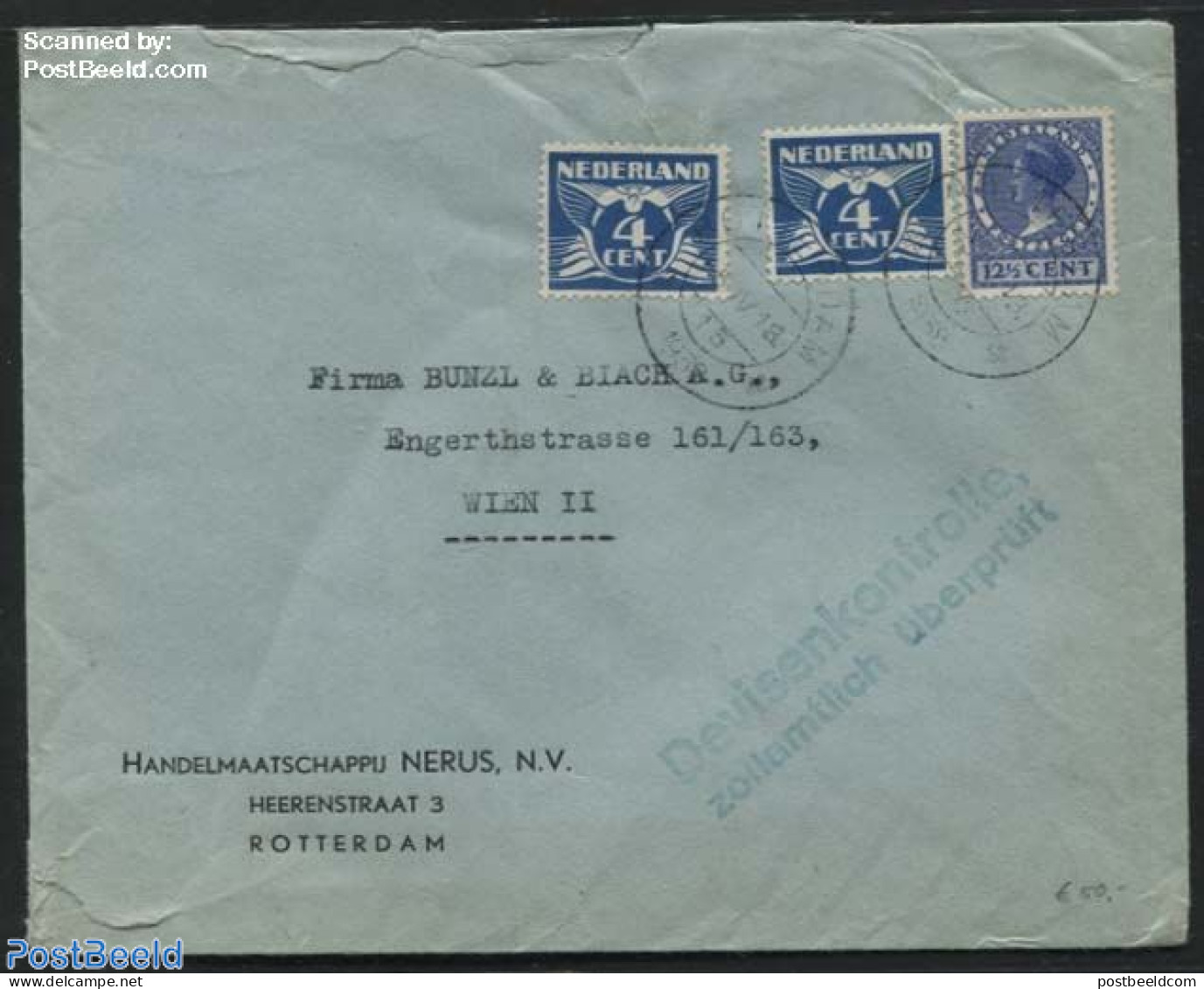 Netherlands 1938 Letter From Rotterdam To Vienna, Devisenkontrolle, Zollamtlich Ueberprueft., Postal History - Lettres & Documents