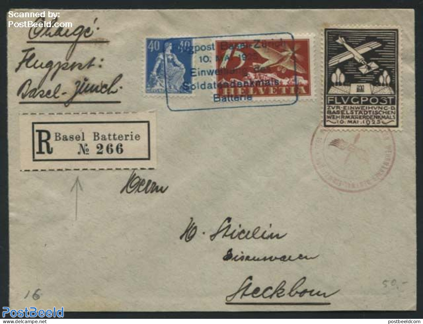 Switzerland 1925 Airmail Letter Registered, With Seal, Postal History, Transport - Aircraft & Aviation - Lettres & Documents