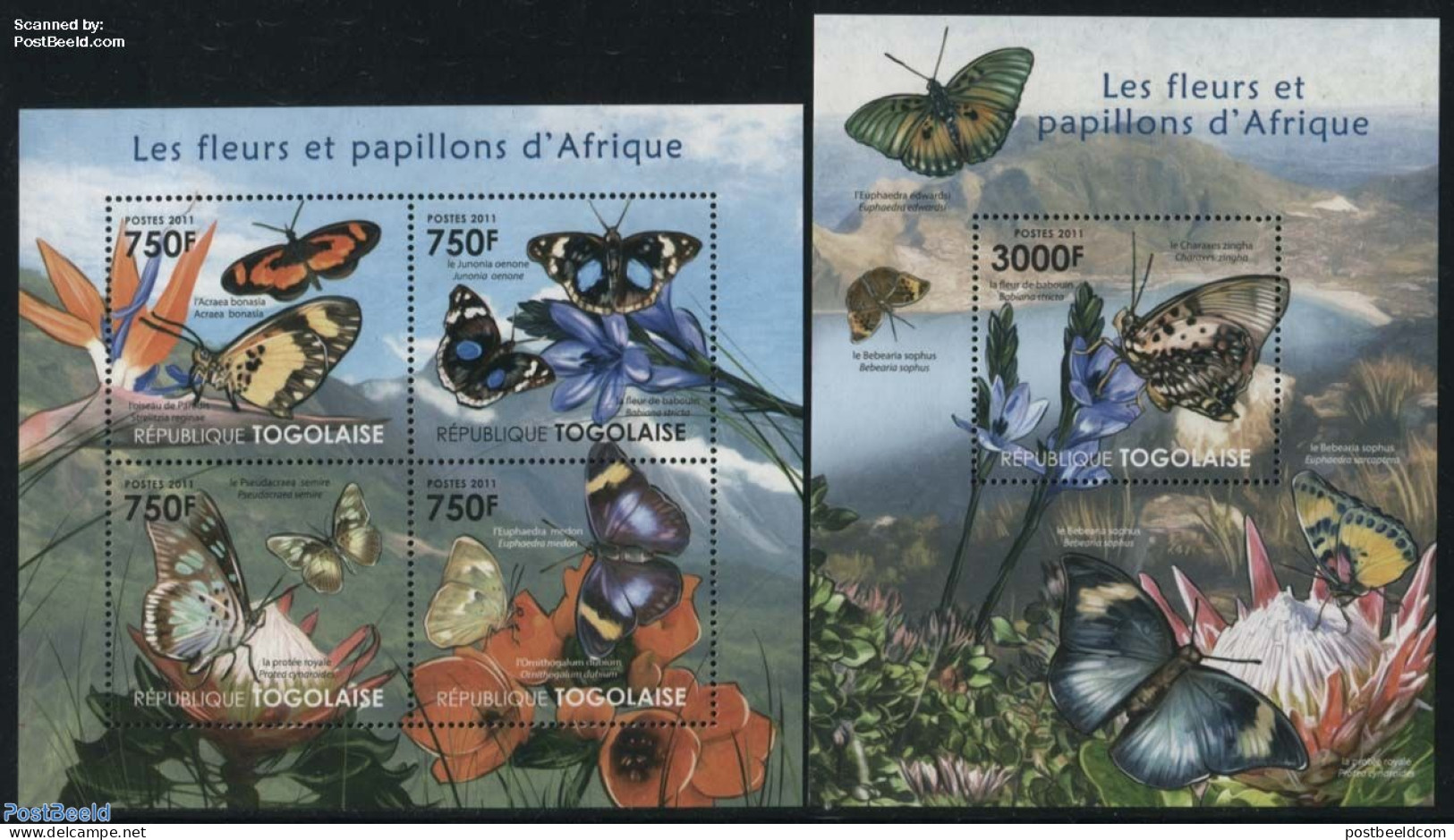 Togo 2011 Butterflies 2 S/s, Mint NH, Nature - Butterflies - Togo (1960-...)