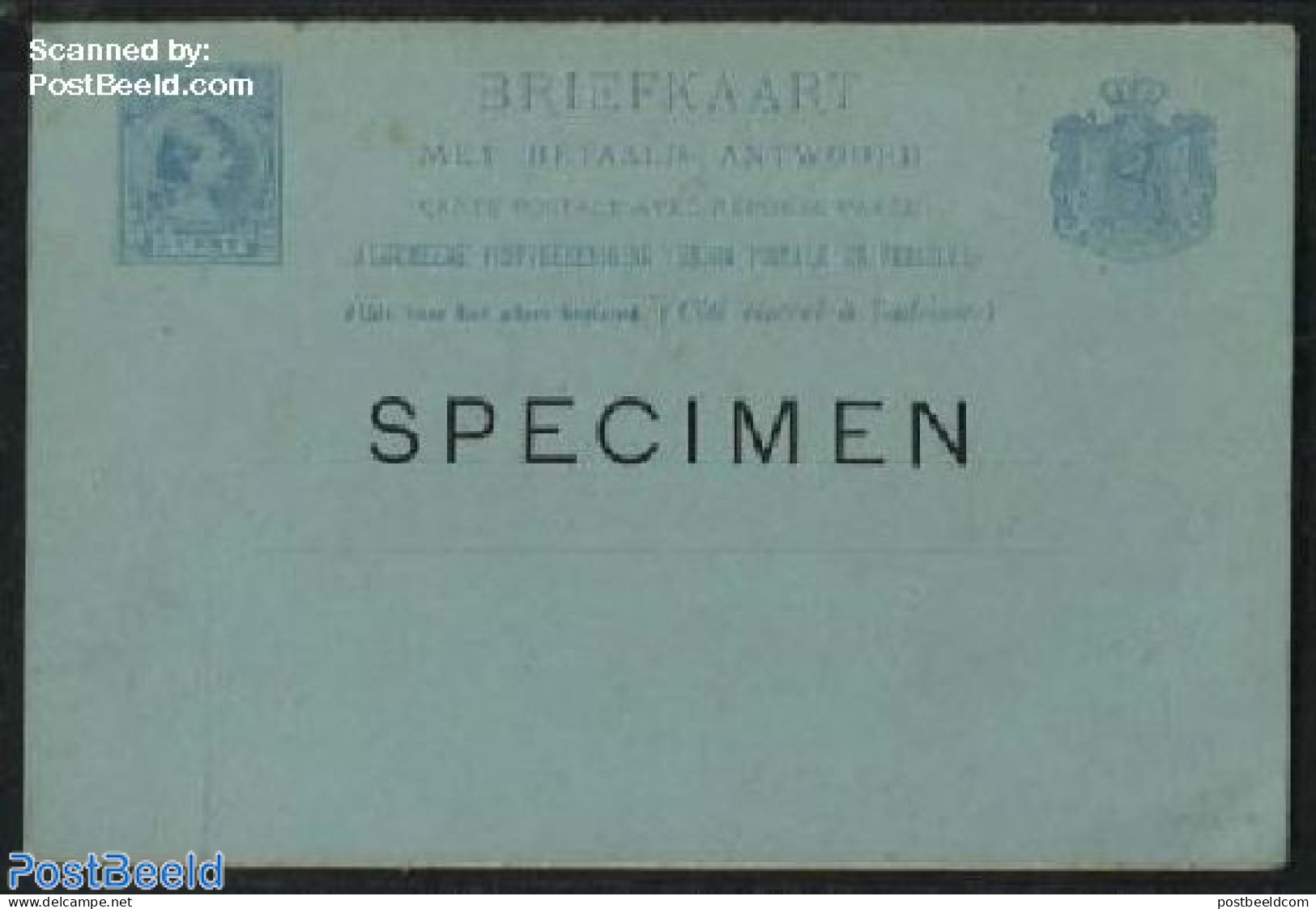 Netherlands 1891 Reply Paid Postcard, 5/5c SPECIMEN, Unused Postal Stationary - Covers & Documents