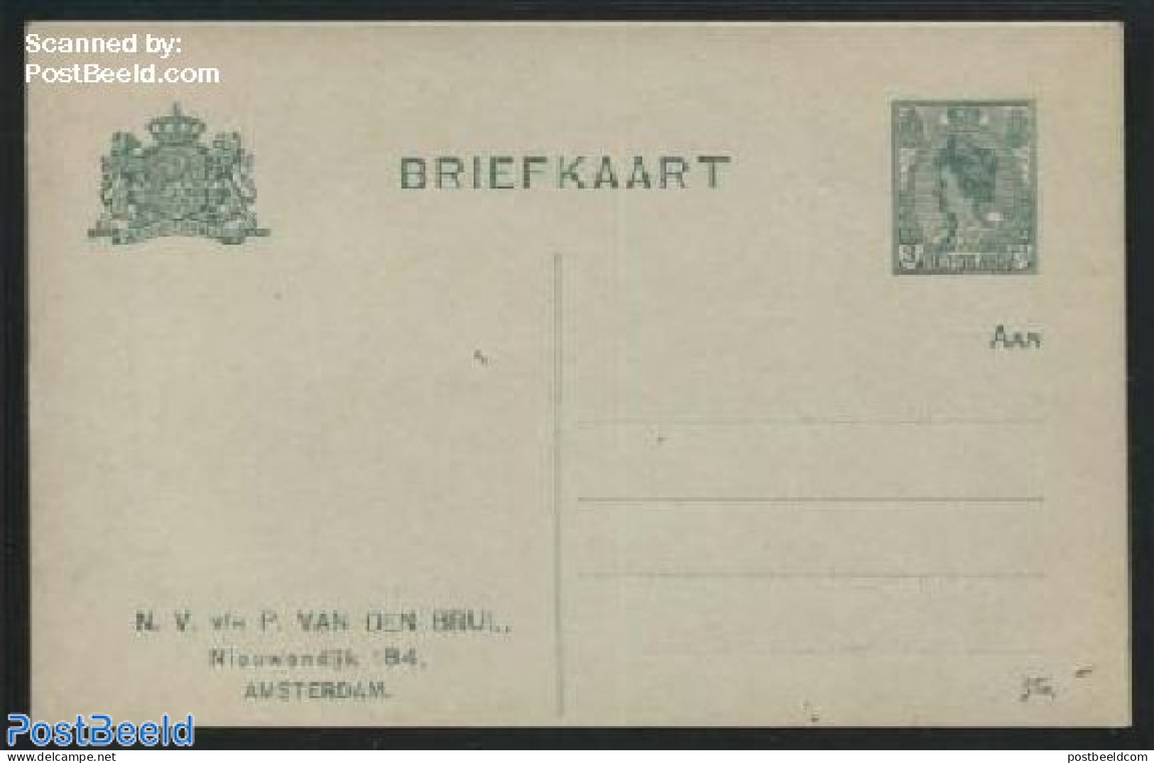 Netherlands 1917 Postcard With Private Text, 3c, P. Van Den Brul, Amsterdam, Unused Postal Stationary - Lettres & Documents
