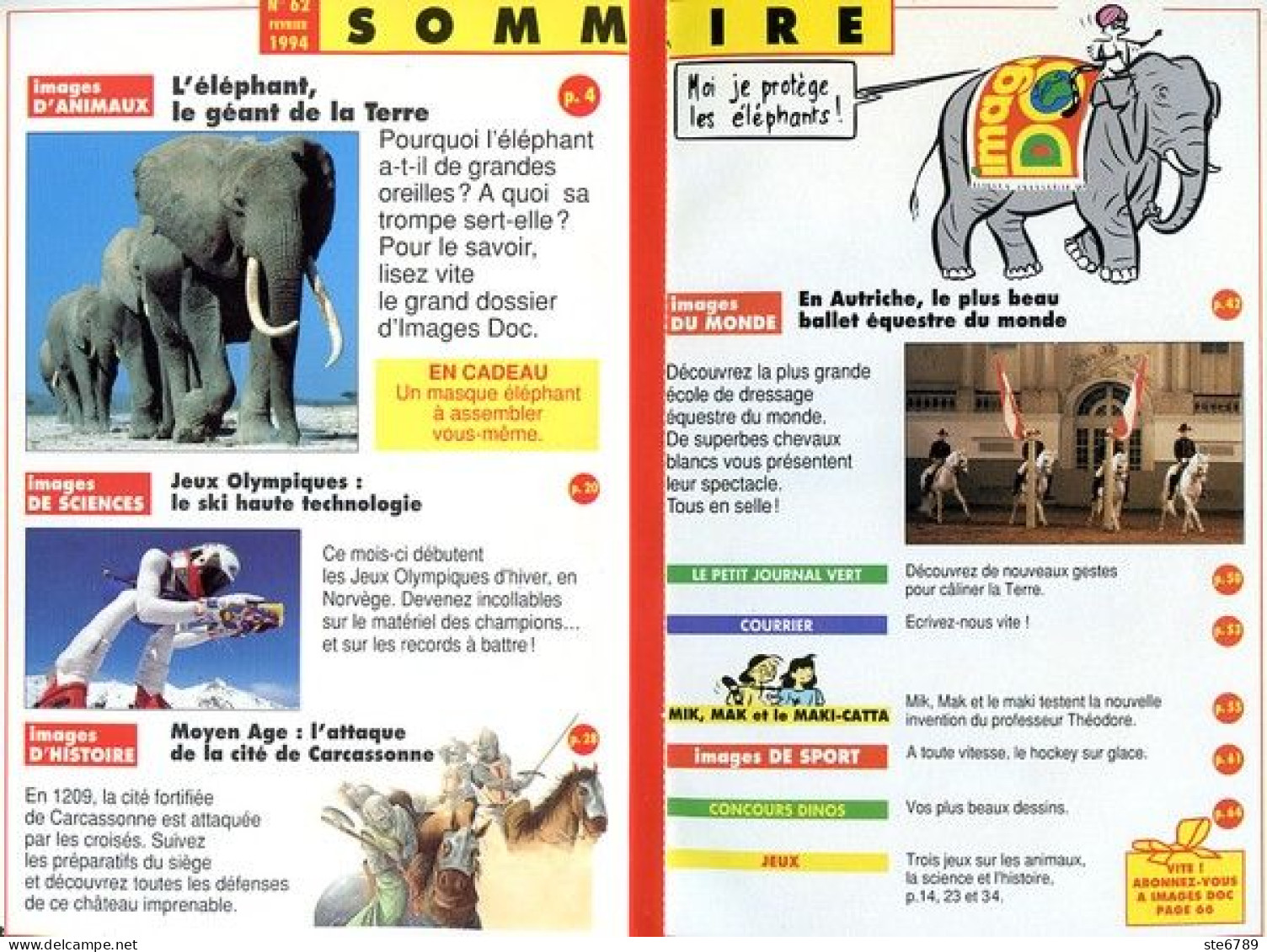 IMAGES DOC N° 62  Animaux Eléphant , JO Ski Haute Technologie , Histoire Moyen Age - Animali