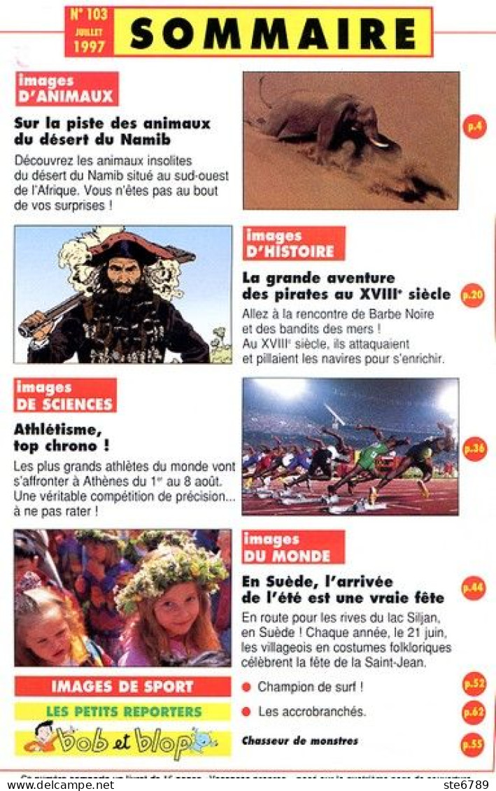 IMAGES DOC N° 103  Animaux  Oryx , Histoire Aventure Des Pirates , Fete été Suède , Championnats Europe Athletisme - Dieren