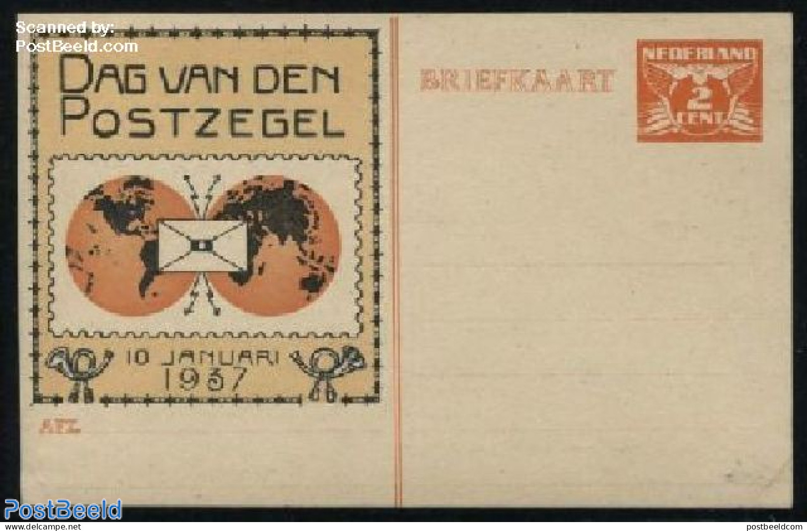 Netherlands 1937 Postcard With Private Text, 2c, Dag Van Den Postzegel, Unused Postal Stationary, Various - Stamp Day .. - Storia Postale