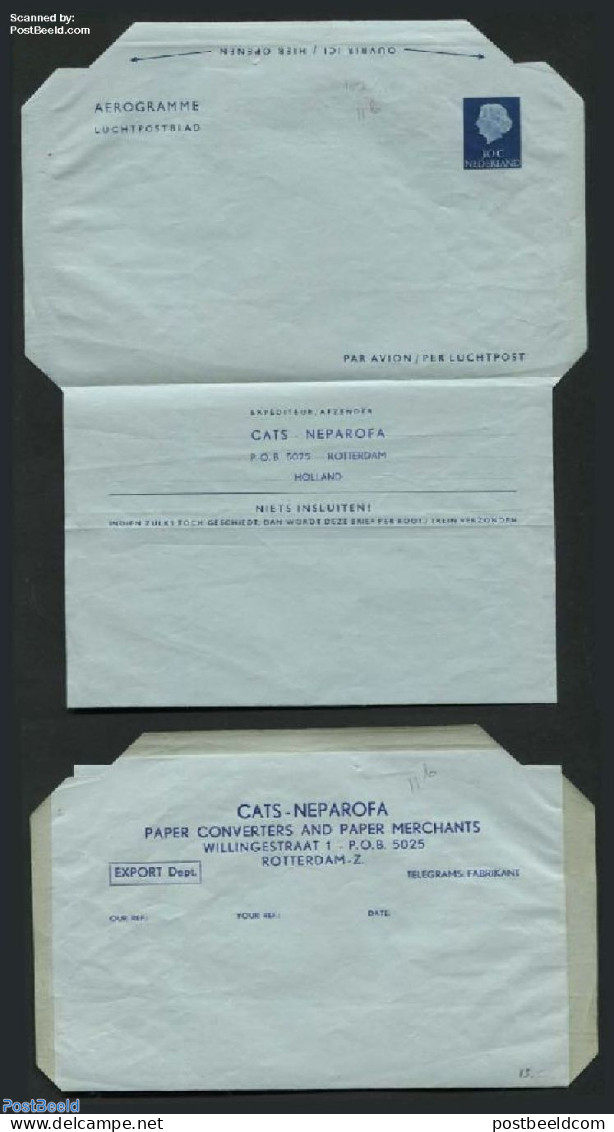 Netherlands 1955 Aerogramme With Private Text, Cats-Neparofa, Unused Postal Stationary - Lettres & Documents