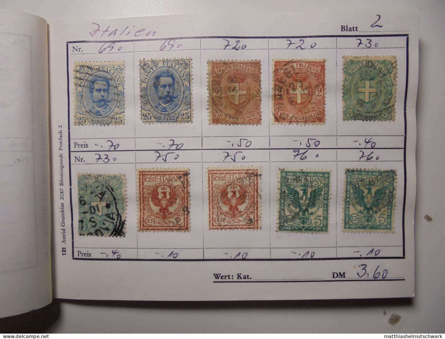 Auswahlheft Nr. 494 25 Blätter 214 Briefmarken  Italien 1879-1953/Mi Nr. 38-886, Unvollständig € 100 StampWorld - Preis - Lotti E Collezioni