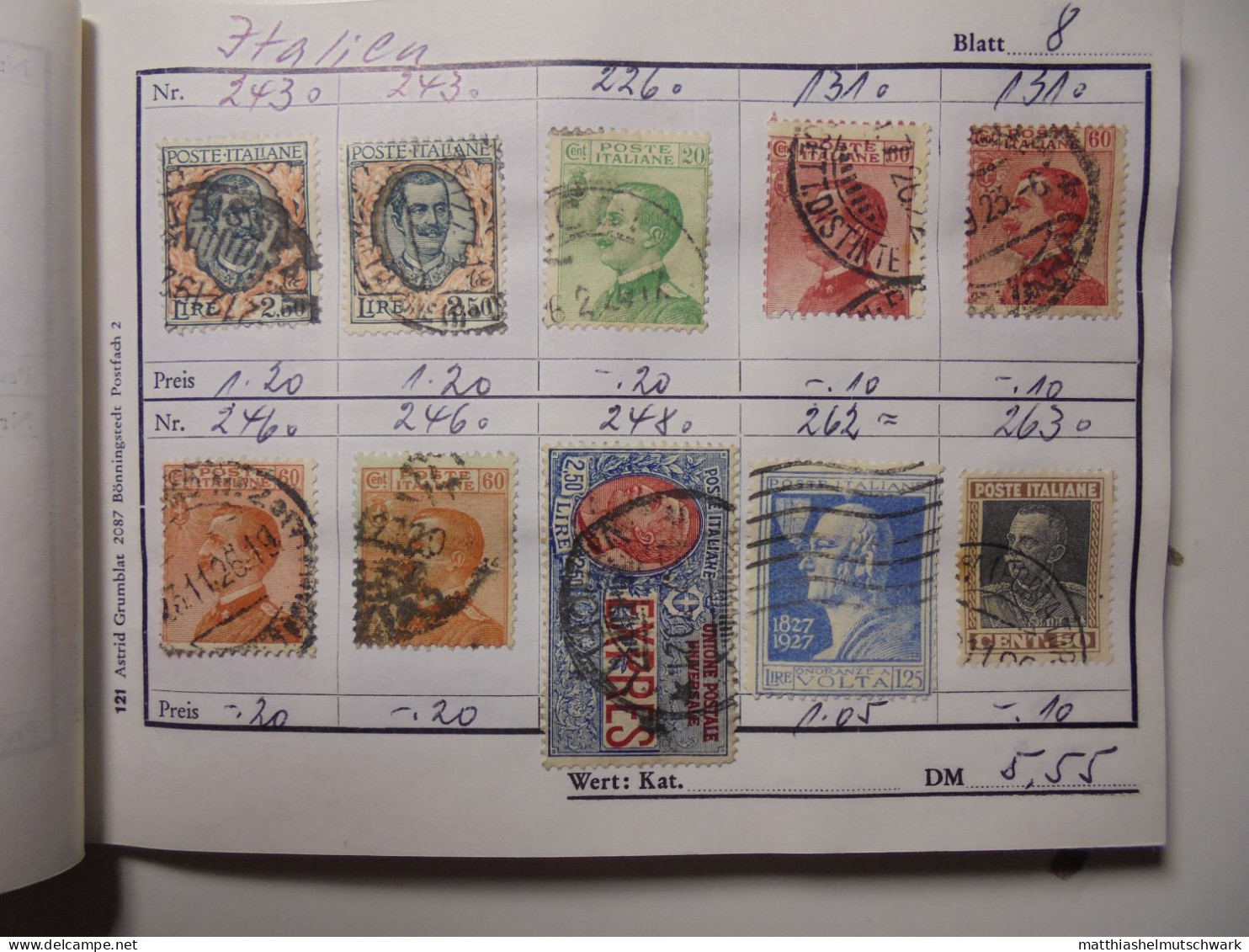 Auswahlheft Nr. 494 25 Blätter 214 Briefmarken  Italien 1879-1953/Mi Nr. 38-886, unvollständig € 100 StampWorld - Preis