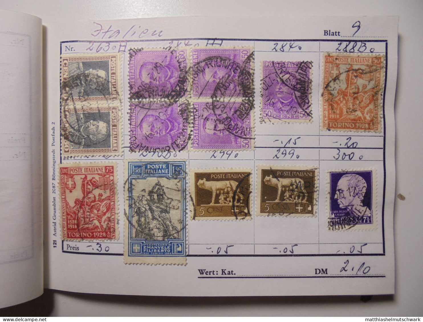 Auswahlheft Nr. 494 25 Blätter 214 Briefmarken  Italien 1879-1953/Mi Nr. 38-886, unvollständig € 100 StampWorld - Preis
