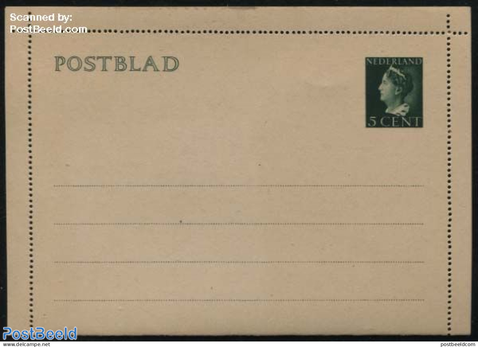 Netherlands 1940 Card Letter (Postblad), 5c Green, Unused Postal Stationary - Brieven En Documenten