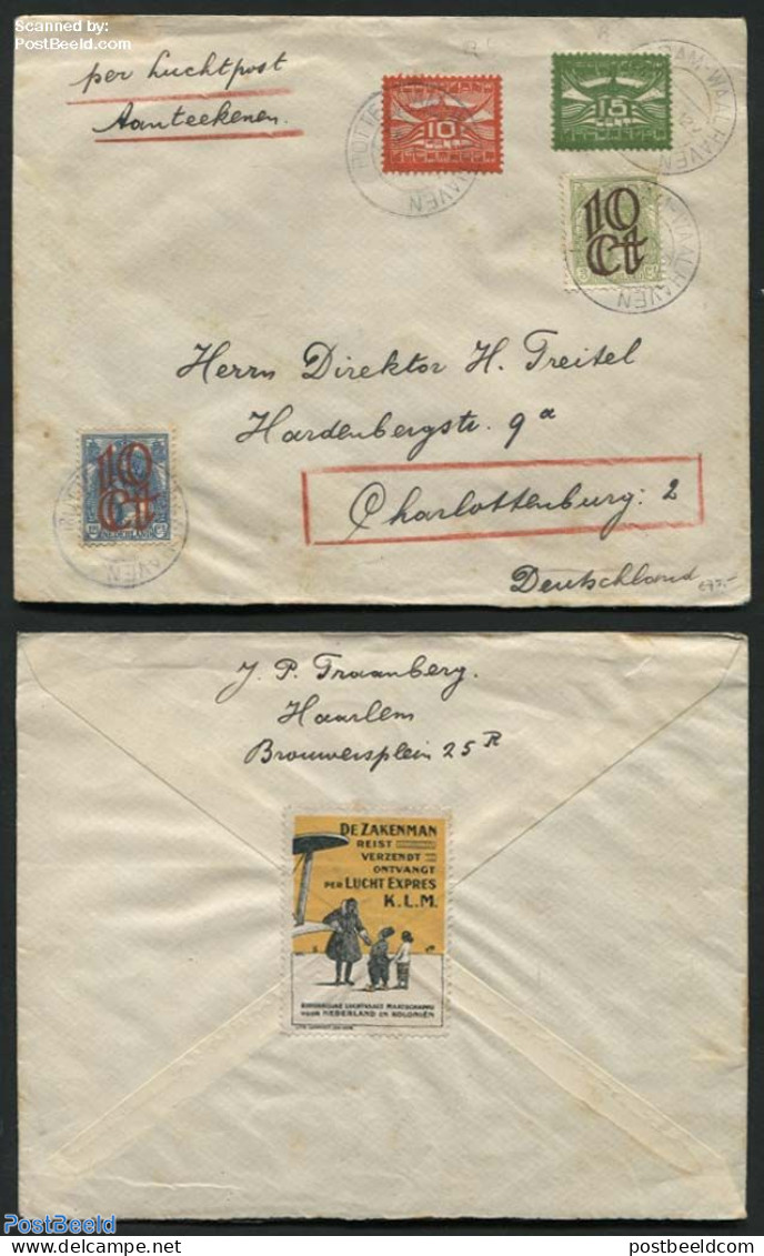 Netherlands 1924 Airmail Letter To Charlotteburg (D), Postal History, Transport - Aircraft & Aviation - Cartas & Documentos