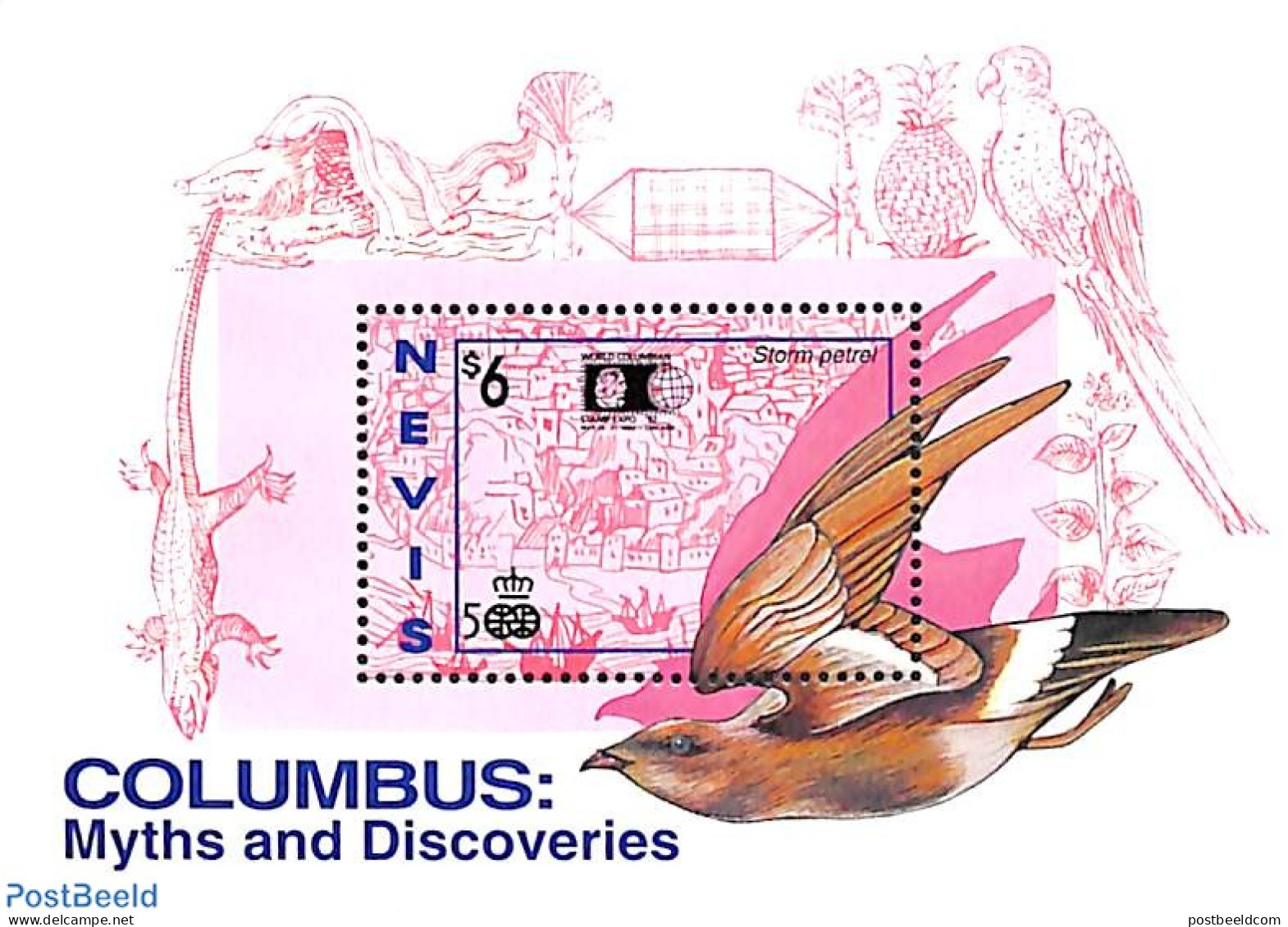 Nevis 1992 Storm Petrel S/s, Mint NH, History - Nature - Explorers - Birds - Explorateurs