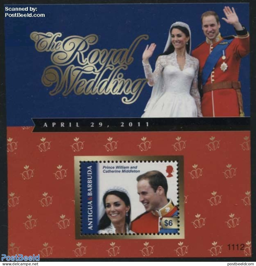 Antigua & Barbuda 2011 William & Kate Wedding S/s, Mint NH, History - Kings & Queens (Royalty) - Familles Royales