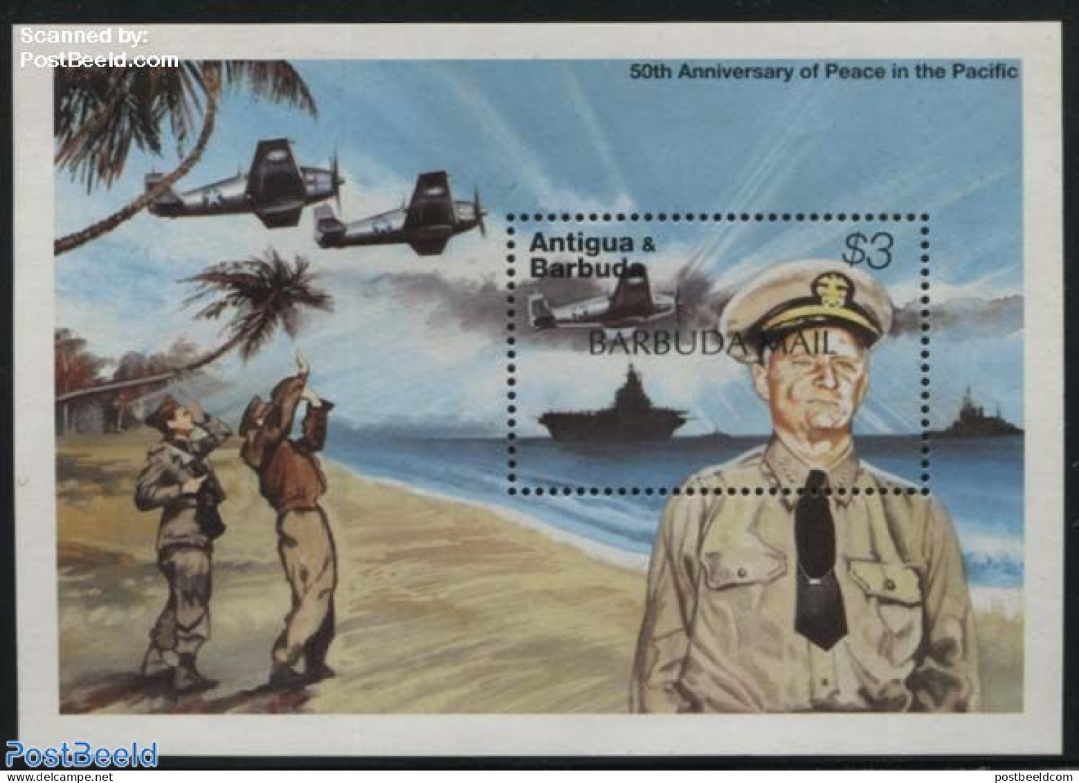 Barbuda 1997 End Of World War II In The Pacific S/s, Mint NH, History - Transport - World War II - Aircraft & Aviation.. - Guerre Mondiale (Seconde)