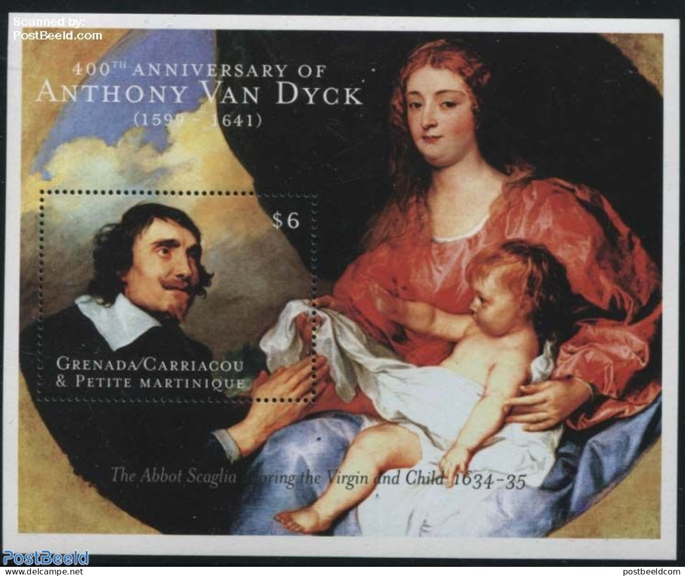 Grenada Grenadines 2000 Anthony Van Dyck S/s, Abt Scaglia, Mint NH, History - Netherlands & Dutch - Art - Paintings - Geography