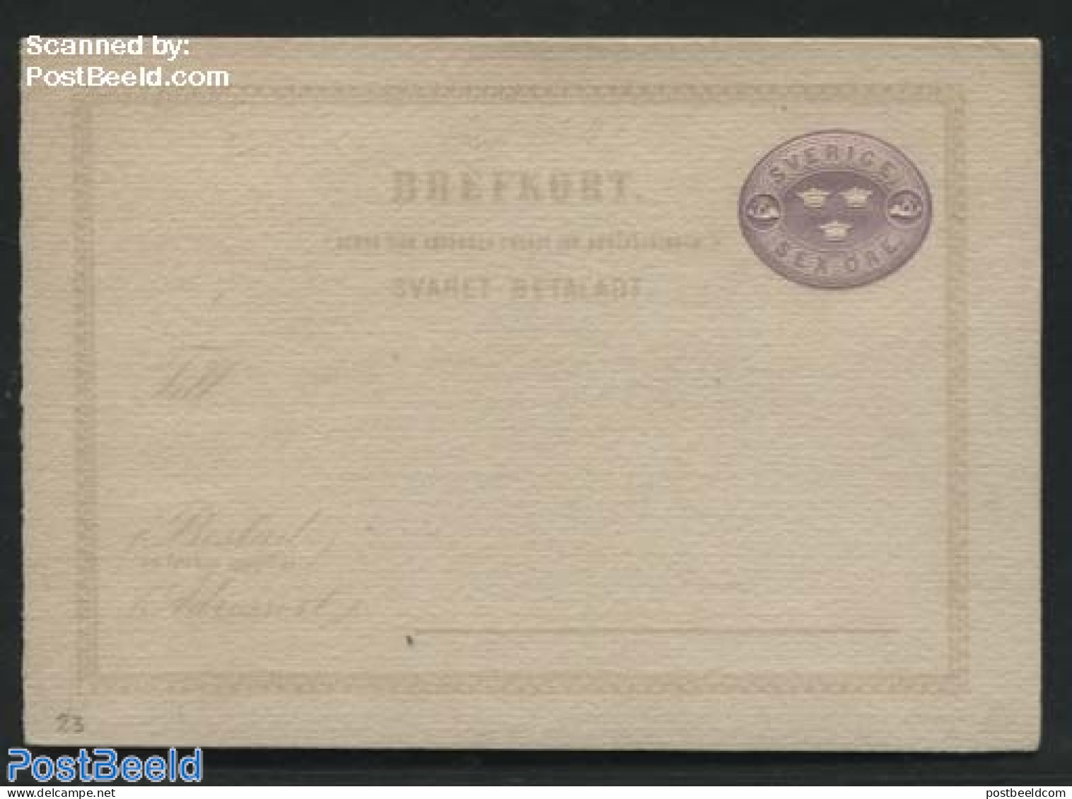 Sweden 1872 Reply Paid Postcard 6/6ore, Unused Postal Stationary - Cartas & Documentos