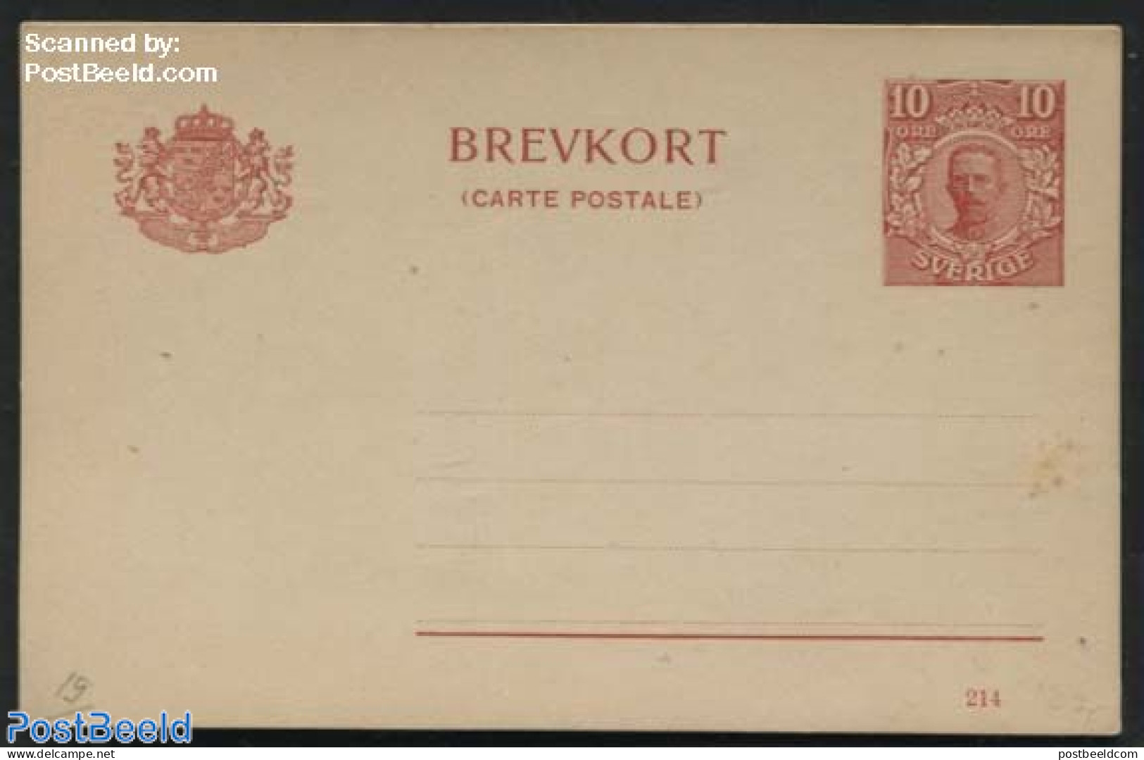 Sweden 1914 Postcard 10o, With Printing Date 214, Unused Postal Stationary - Covers & Documents