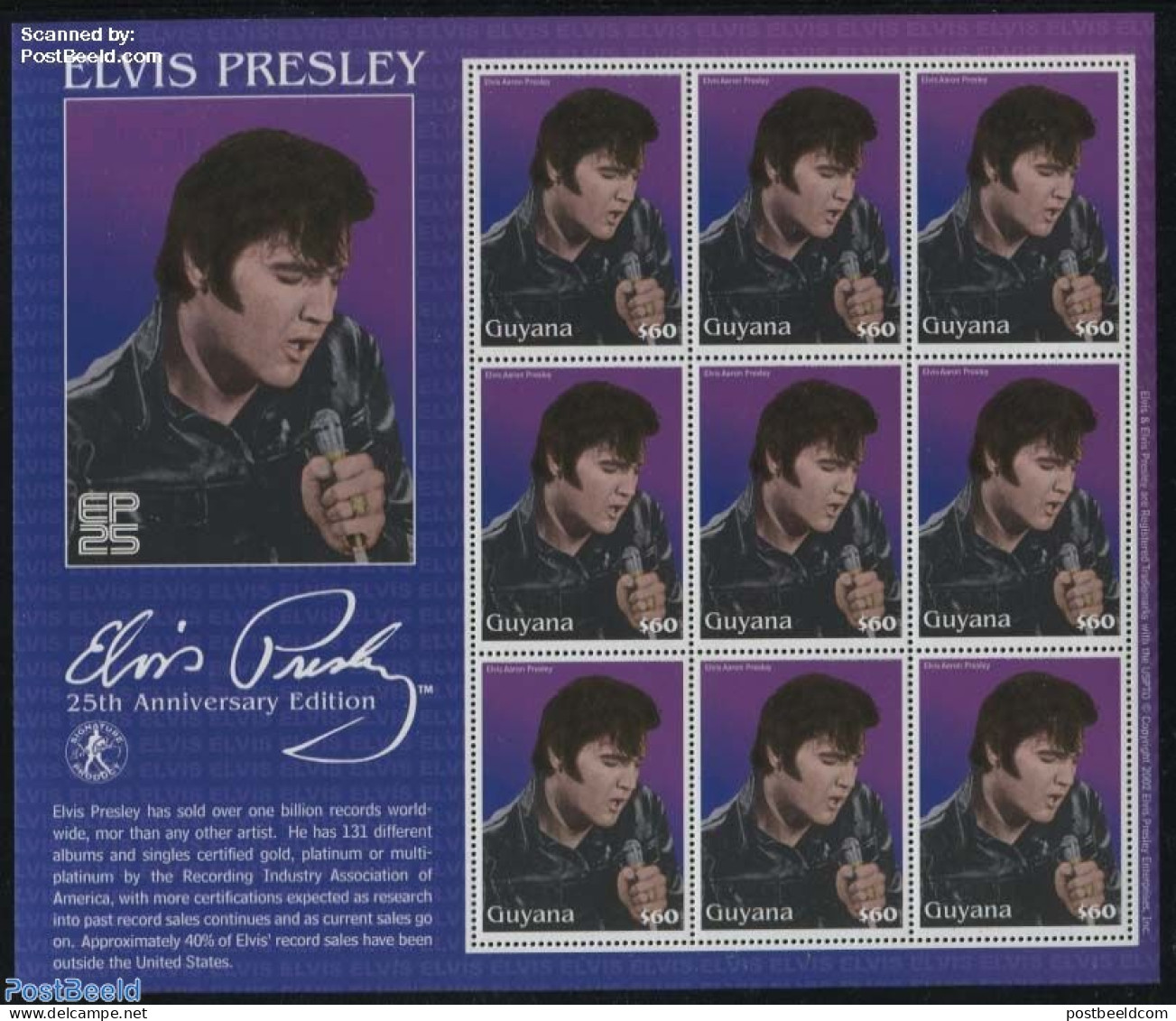 Guyana 2002 Elvis Presley M/s, Mint NH, Performance Art - Elvis Presley - Music - Popular Music - Elvis Presley