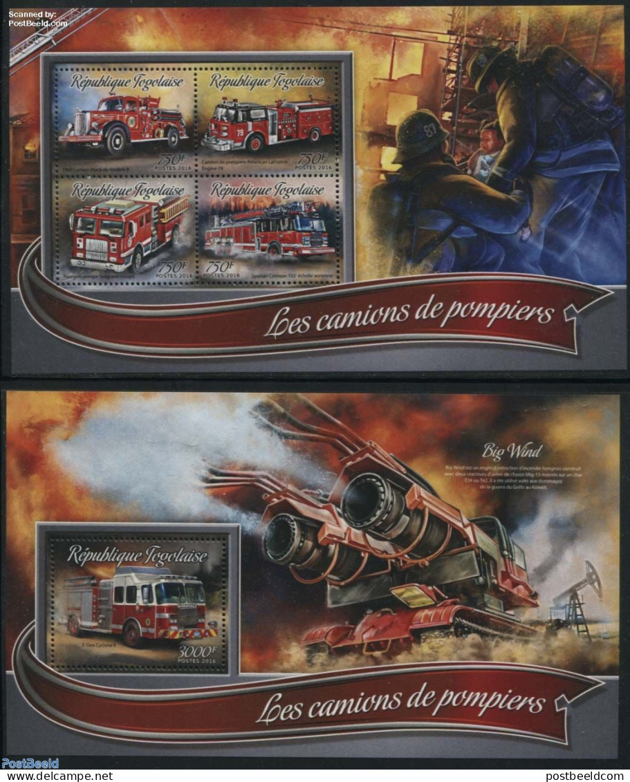 Togo 2016 Fire Engines 2 S/s, Mint NH, Transport - Automobiles - Fire Fighters & Prevention - Cars