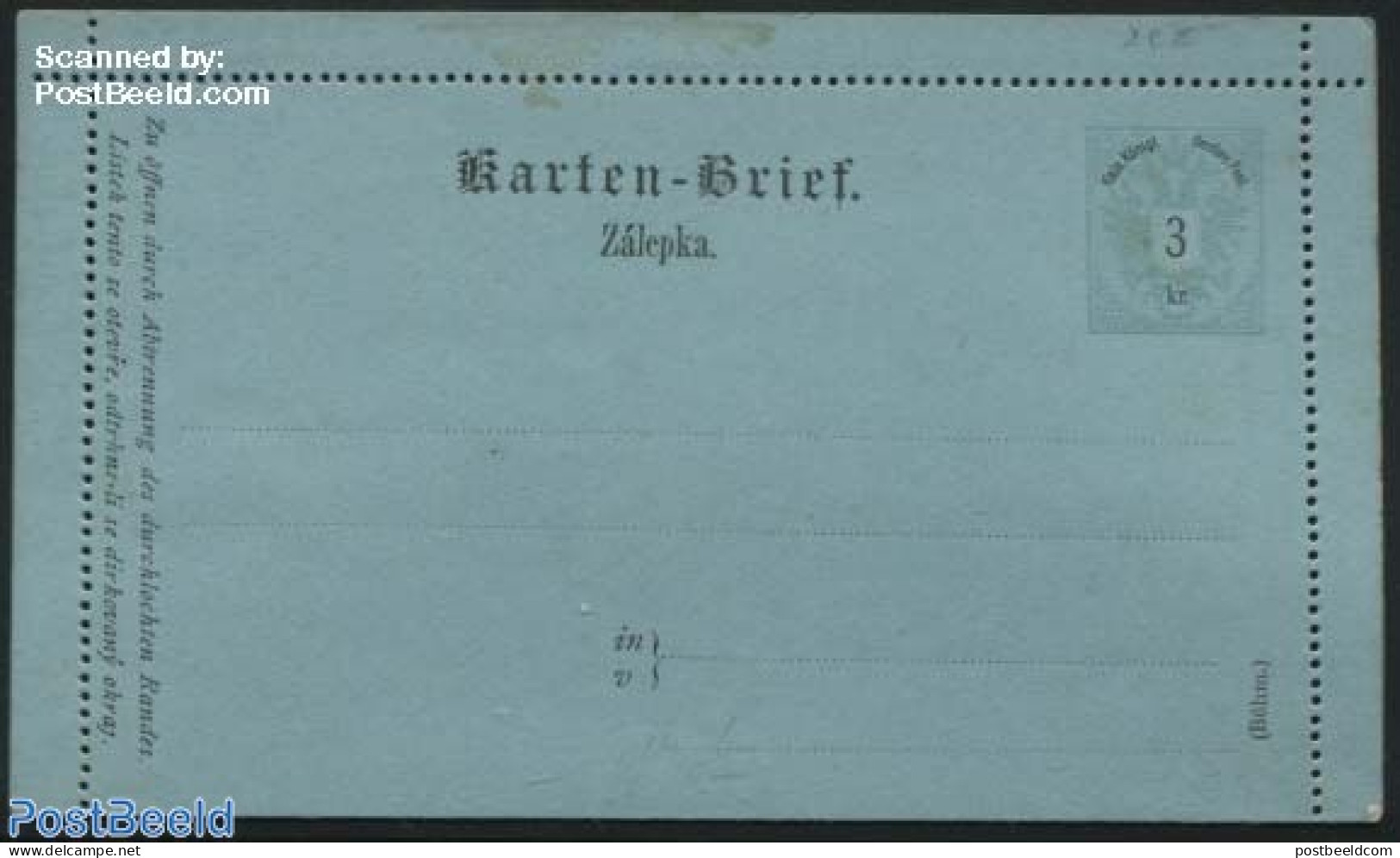 Austria 1886 Card Letter 3Kr, Blue Paper, Bohemian, Unused Postal Stationary - Lettres & Documents