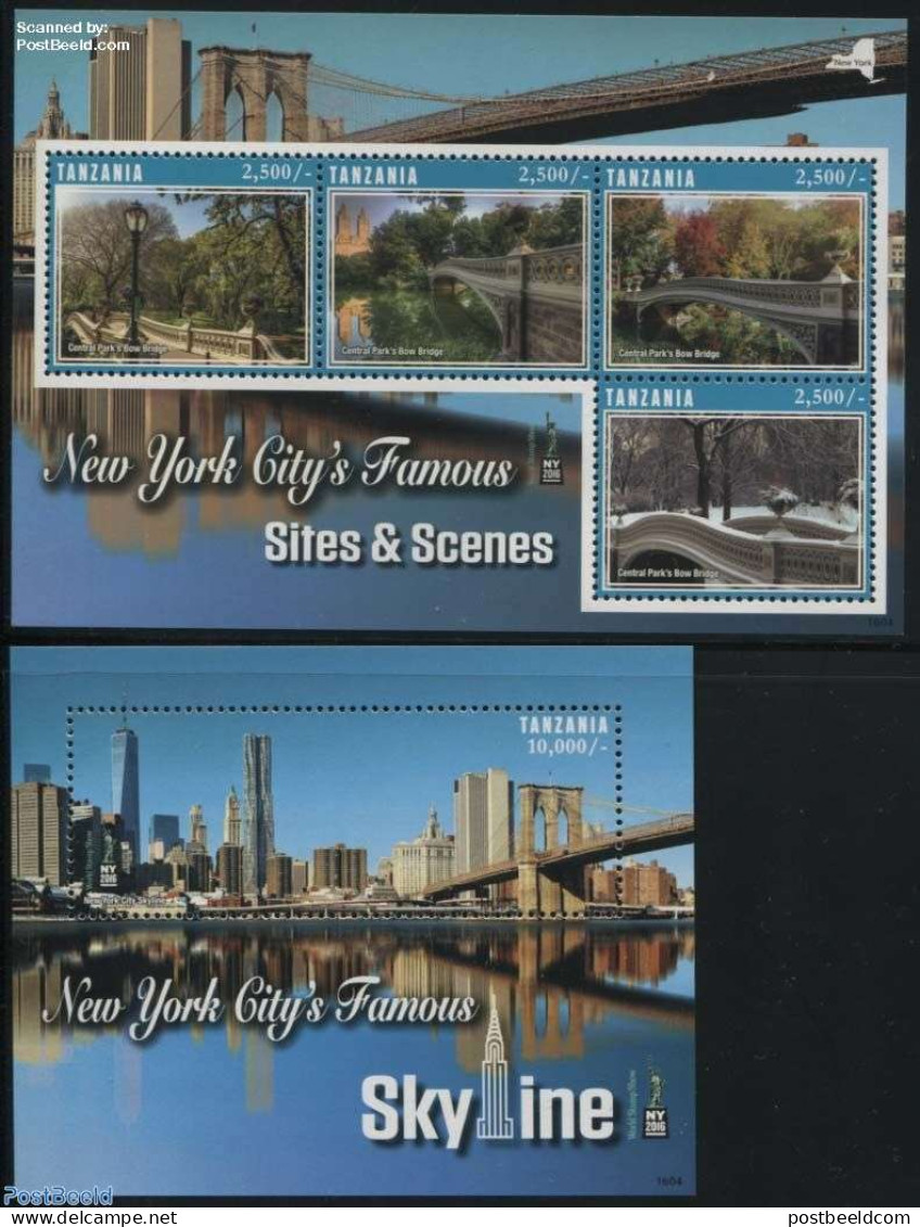 Tanzania 2016 New York City 2 S/s, Mint NH, Philately - Art - Architecture - Bridges And Tunnels - Puentes