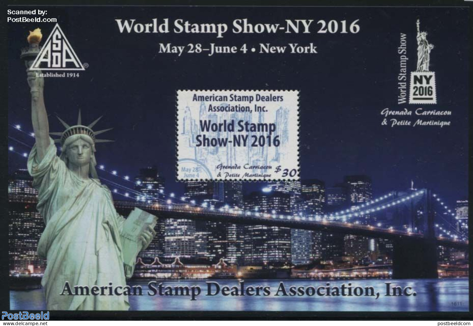 Grenada Grenadines 2016 World Stamp Show NY 2016 S/s, Mint NH, Philately - Art - Bridges And Tunnels - Sculpture - Brücken
