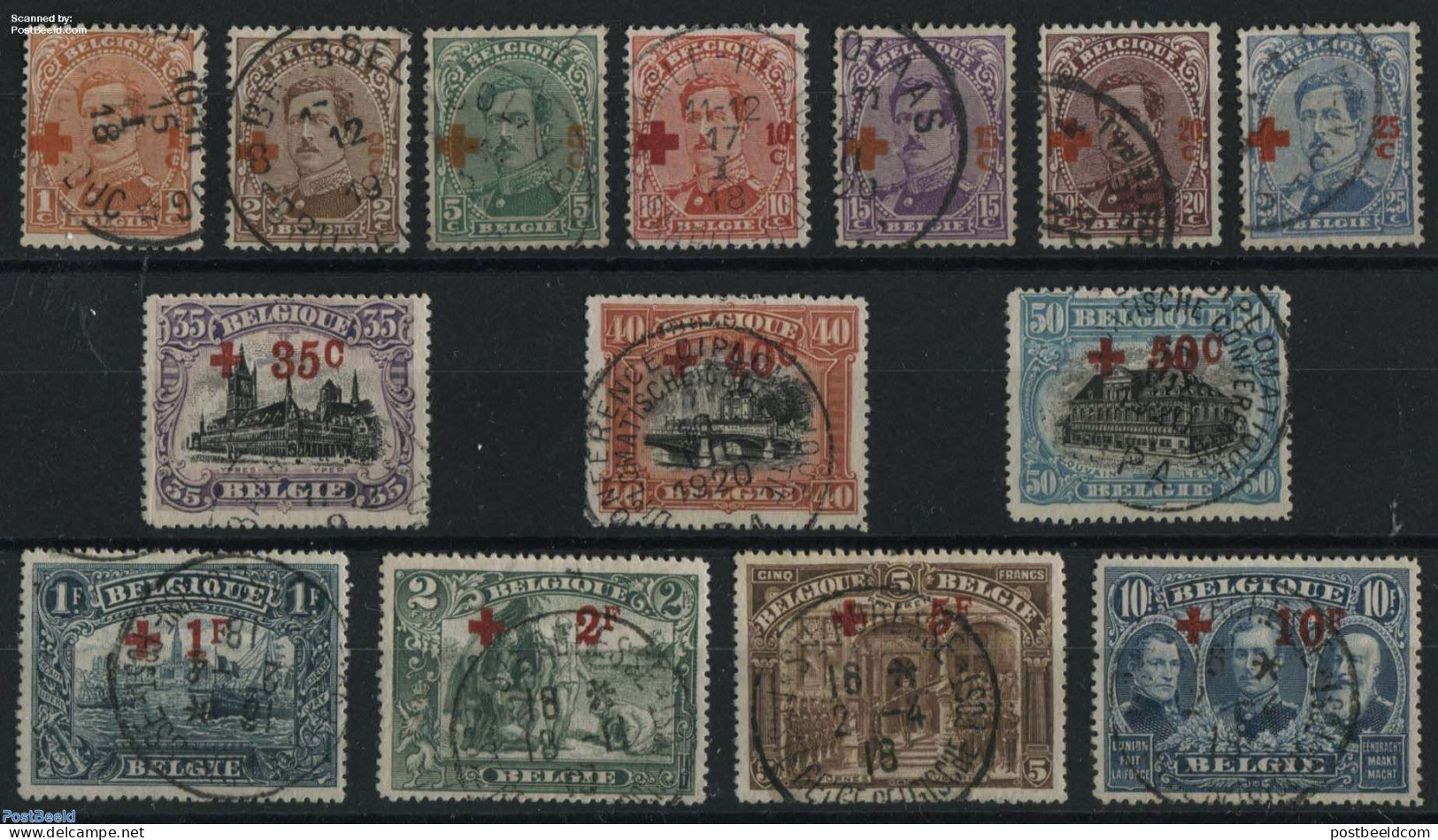 Belgium 1918 Red Cross 14v, Used, Used Stamps, Health - Red Cross - Used Stamps