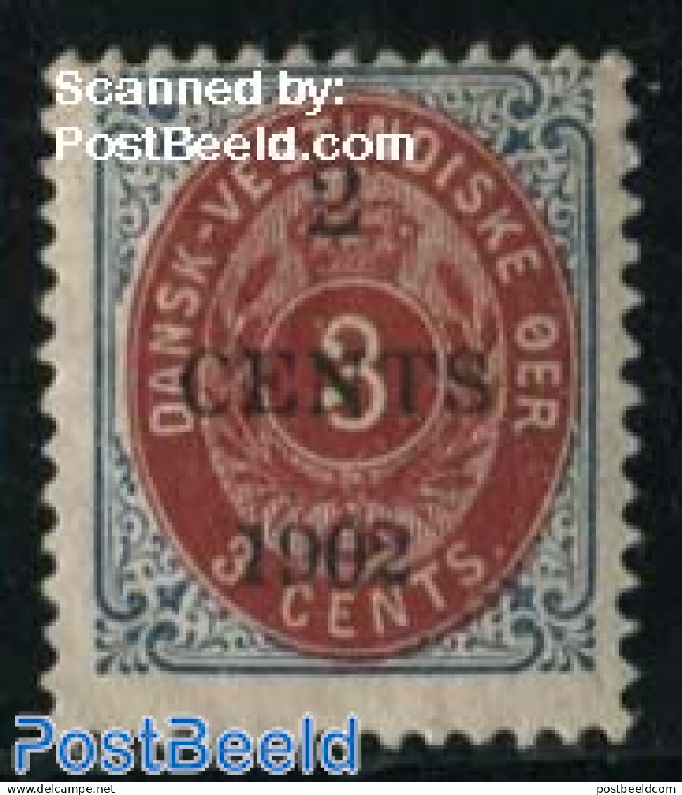 Danish West Indies 1902 2c On 3c, Inverted Frame, Perf. 12.75, Unused (hinged) - Denmark (West Indies)