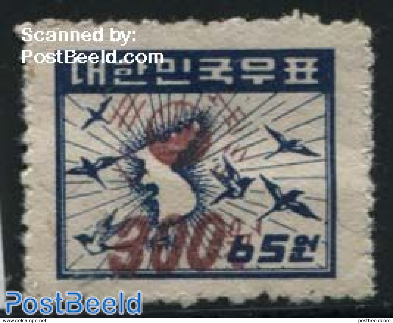 Korea, South 1951 300W On 65W, Stamp Out Of Set, Mint NH, Nature - Birds - Corea Del Sud