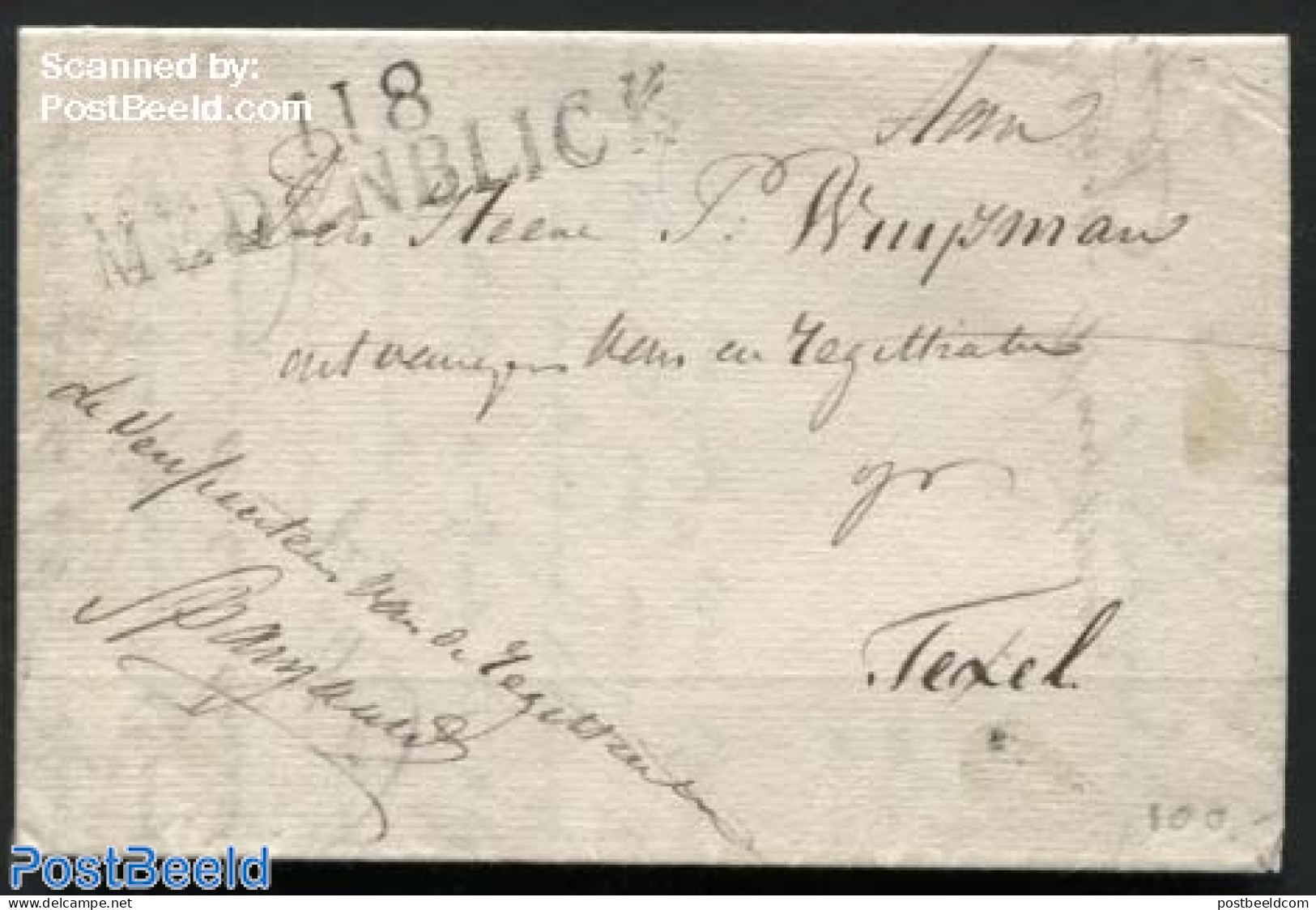 Netherlands 1815 Letter From Medemblick (Postmark: II 8 Medenblick) To Texel, Postal History - ...-1852 Precursores