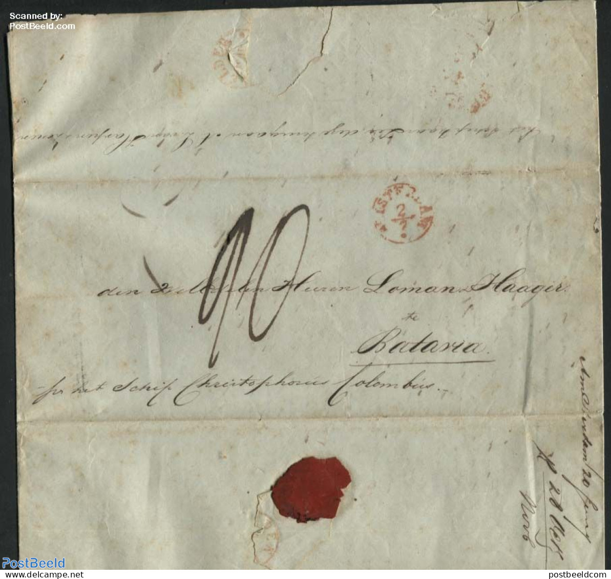 Netherlands 1844 Letter From Amsterdam To Batavia, By Ship Christophorus Colombus., Postal History - ...-1852 Precursores
