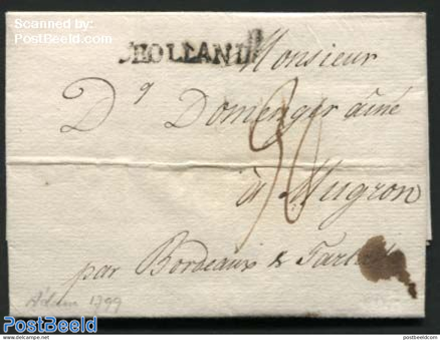 Netherlands 1799 Letter From Amsterdam Via Bordeaux To Mugron (F), Postal History - ...-1852 Precursores