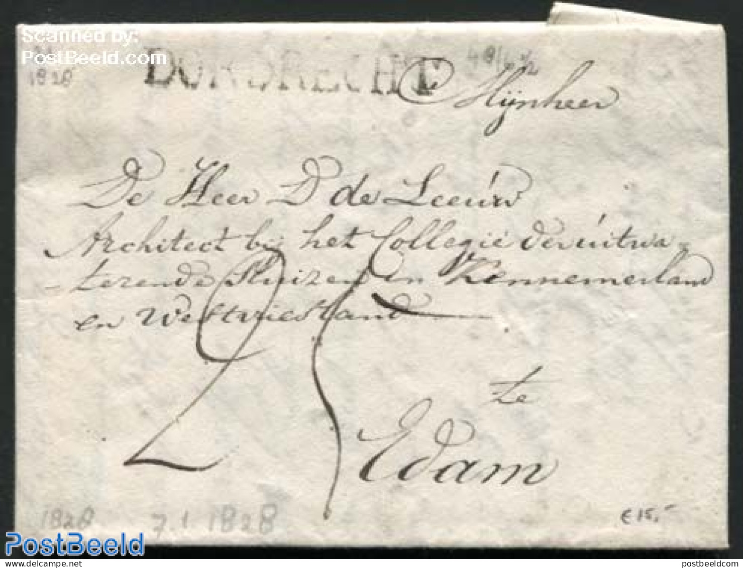 Netherlands 1828 Letter From Dordrecht To Rotterdam, Postal History - ...-1852 Precursores