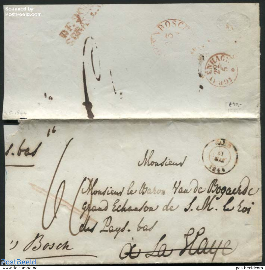 Belgium 1844 Letter From Gand To S-Gravenhage, Forwarded To S-Hertogenbosch, Postal History - Briefe U. Dokumente