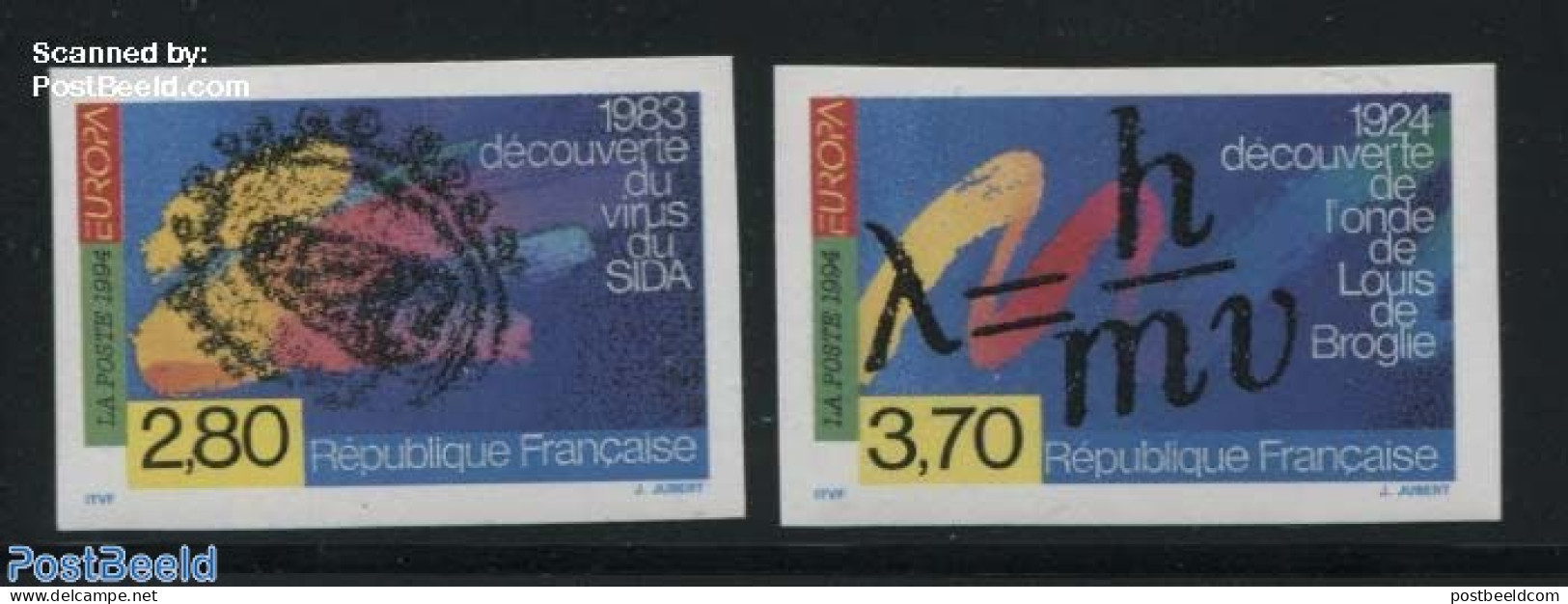 France 1994 Europa 2v, Imperforated, Mint NH, History - Europa (cept) - Unused Stamps