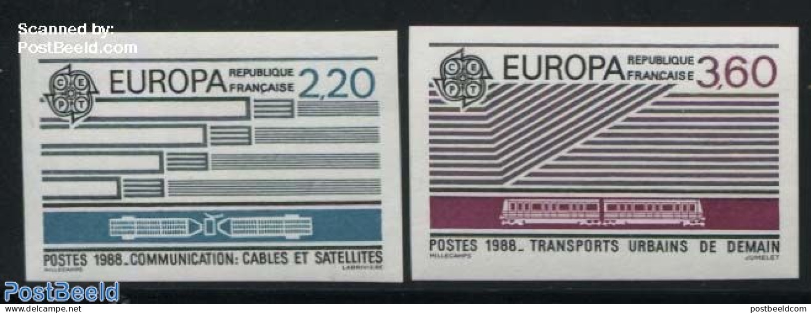 France 1988 Europa, Transport 2v, Imperforated, Mint NH, History - Transport - Europa (cept) - Railways - Ships And Bo.. - Ongebruikt