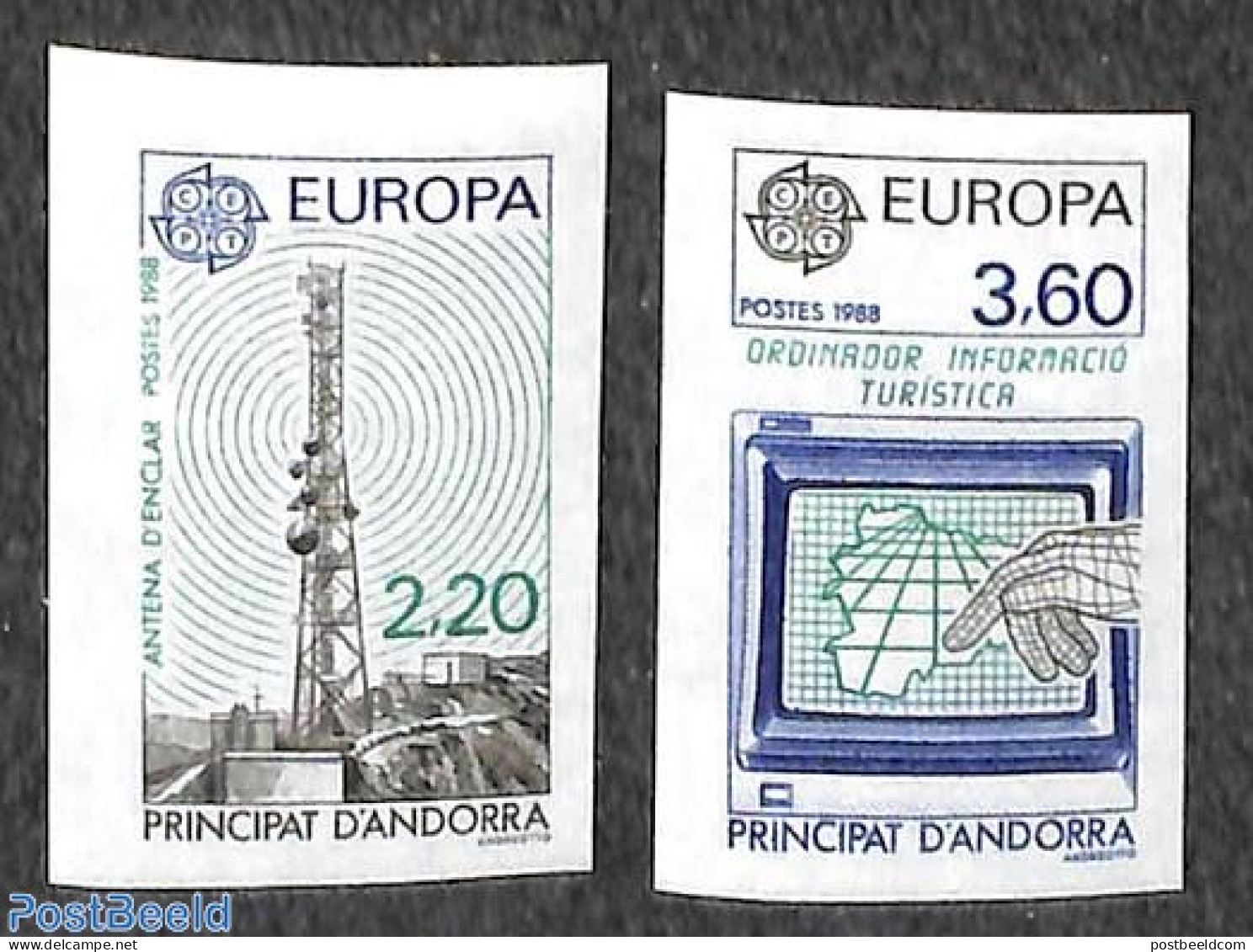 Andorra, French Post 1988 Europa 2v, Imperforated, Mint NH, History - Science - Europa (cept) - Telecommunication - Unused Stamps