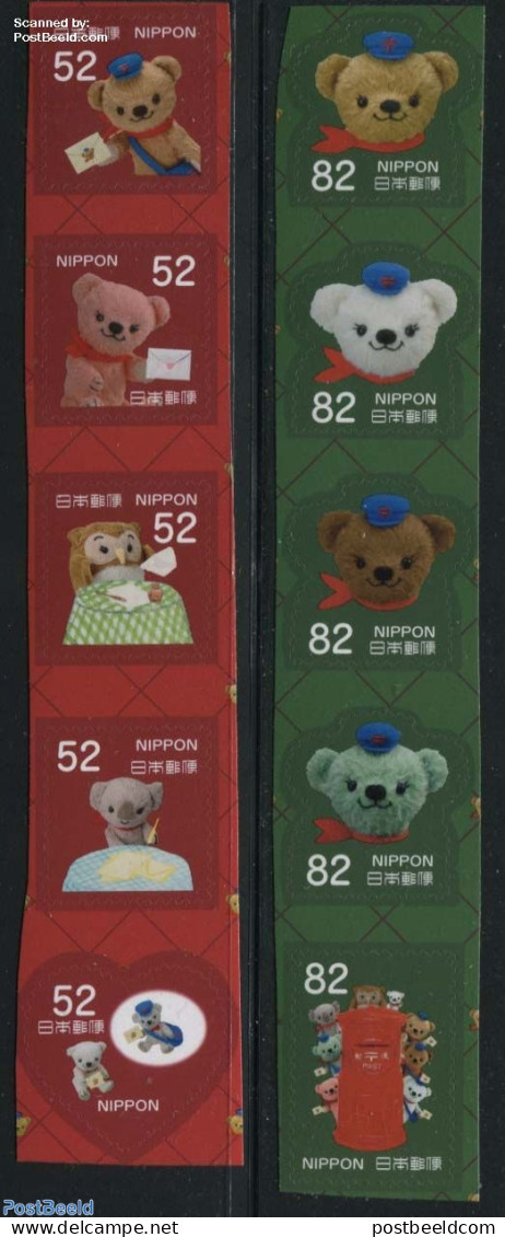 Japan 2016 Greeting Stamps, Post Bear 10v S-a, Mint NH, Nature - Various - Owls - Mail Boxes - Post - Greetings & Wish.. - Unused Stamps