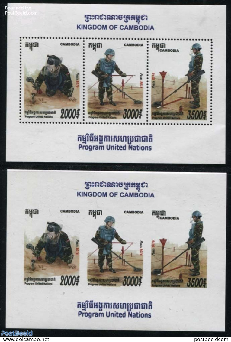 Cambodia 2016 Landmine Removal 2 S/s (perforated & Imperforated), Mint NH, Various - Uniforms - Costumi