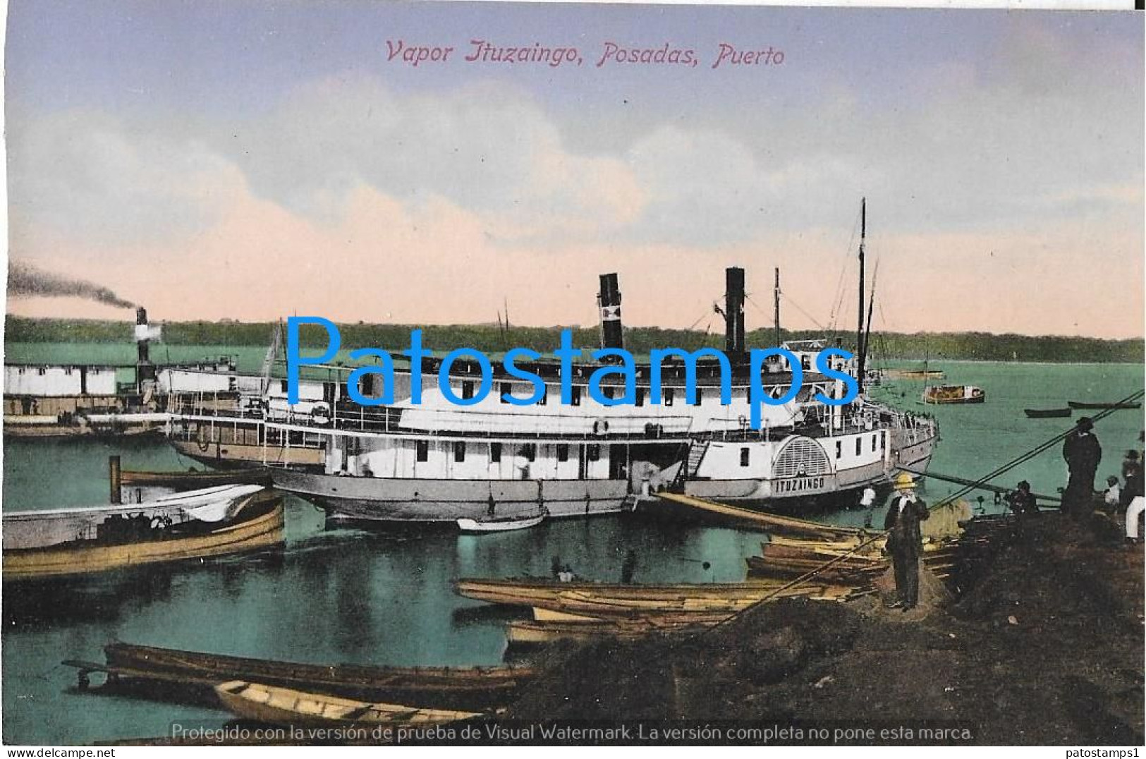 227532 ARGENTINA MISIONES POSADAS PORT PUERTO SHIP VAPOR ITUZAINGO POSTAL POSTCARD - Argentina