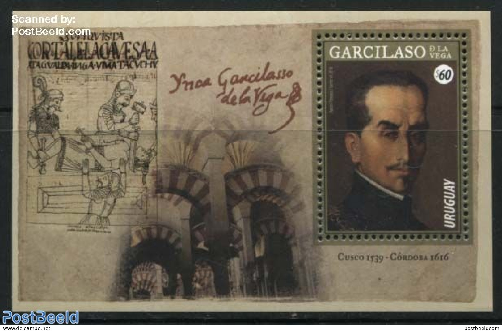 Uruguay 2016 Garcilaso De La Vega S/s, Mint NH, Art - Authors - Handwriting And Autographs - Paintings - Writers