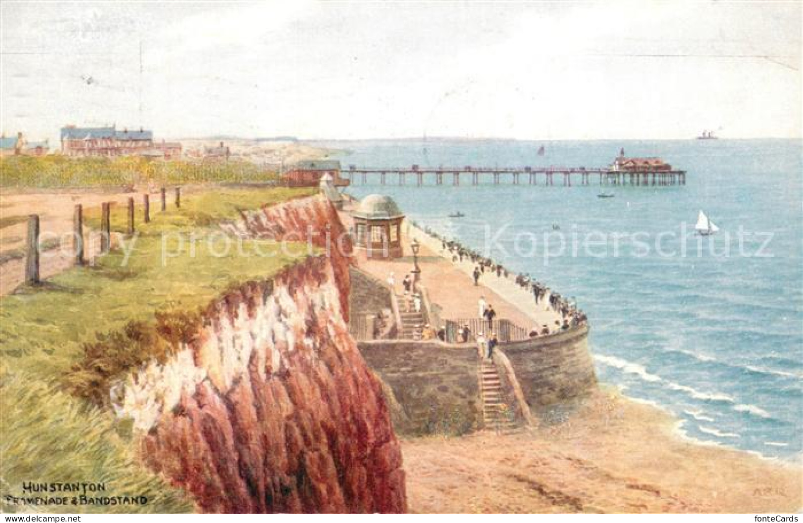 73689016 Hunstanton Promenade And Bandstand Painting Kuenstlerkarte  - Autres & Non Classés