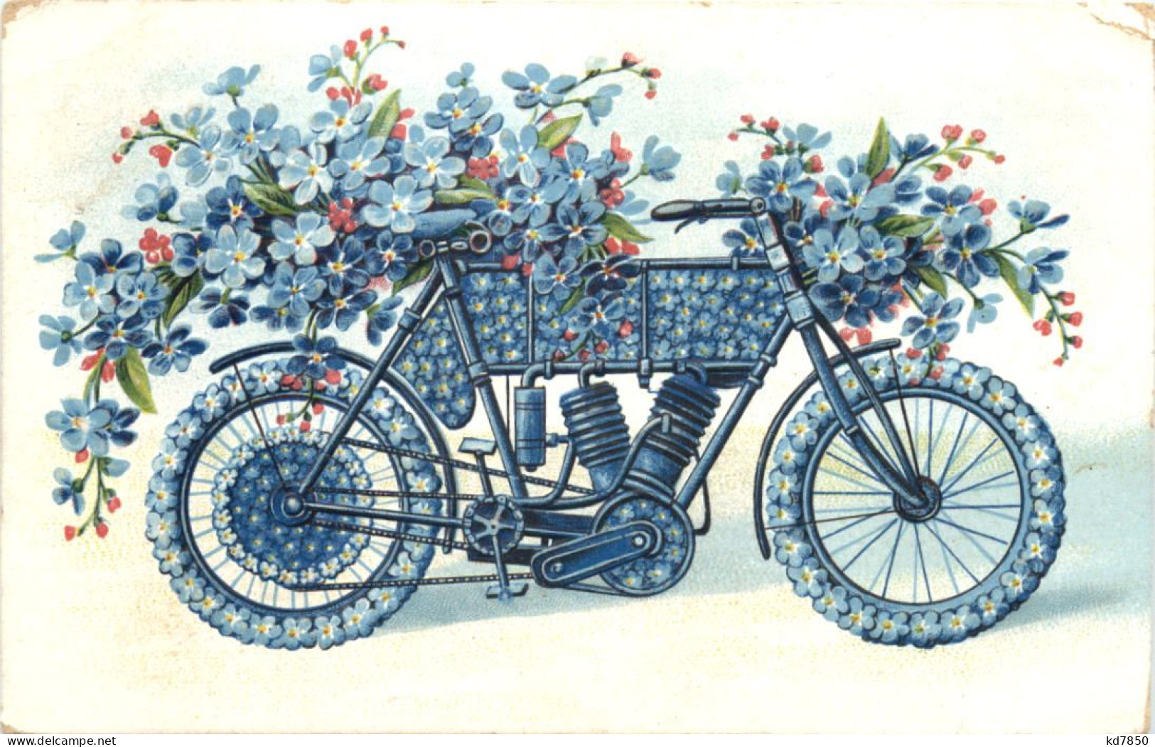 Motorrad Aus Blumen - Prägekarte - Motos