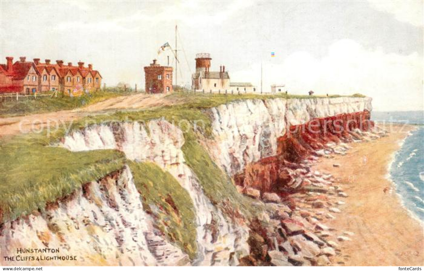 73689014 Hunstanton The Cliffs And Lighthouse Painting Kuenstlerkarte  - Other & Unclassified