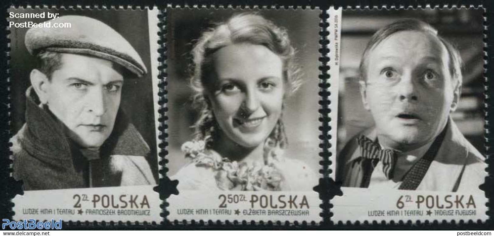 Poland 2016 Stars Of Film & Theatre 3v, Mint NH, Performance Art - Movie Stars - Theatre - Unused Stamps