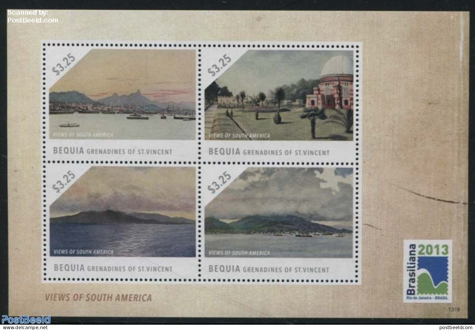 Saint Vincent & The Grenadines 2013 Bequia, Views Of South AMERICA 4v M/s, Mint NH, Transport - Ships And Boats - Art .. - Boten