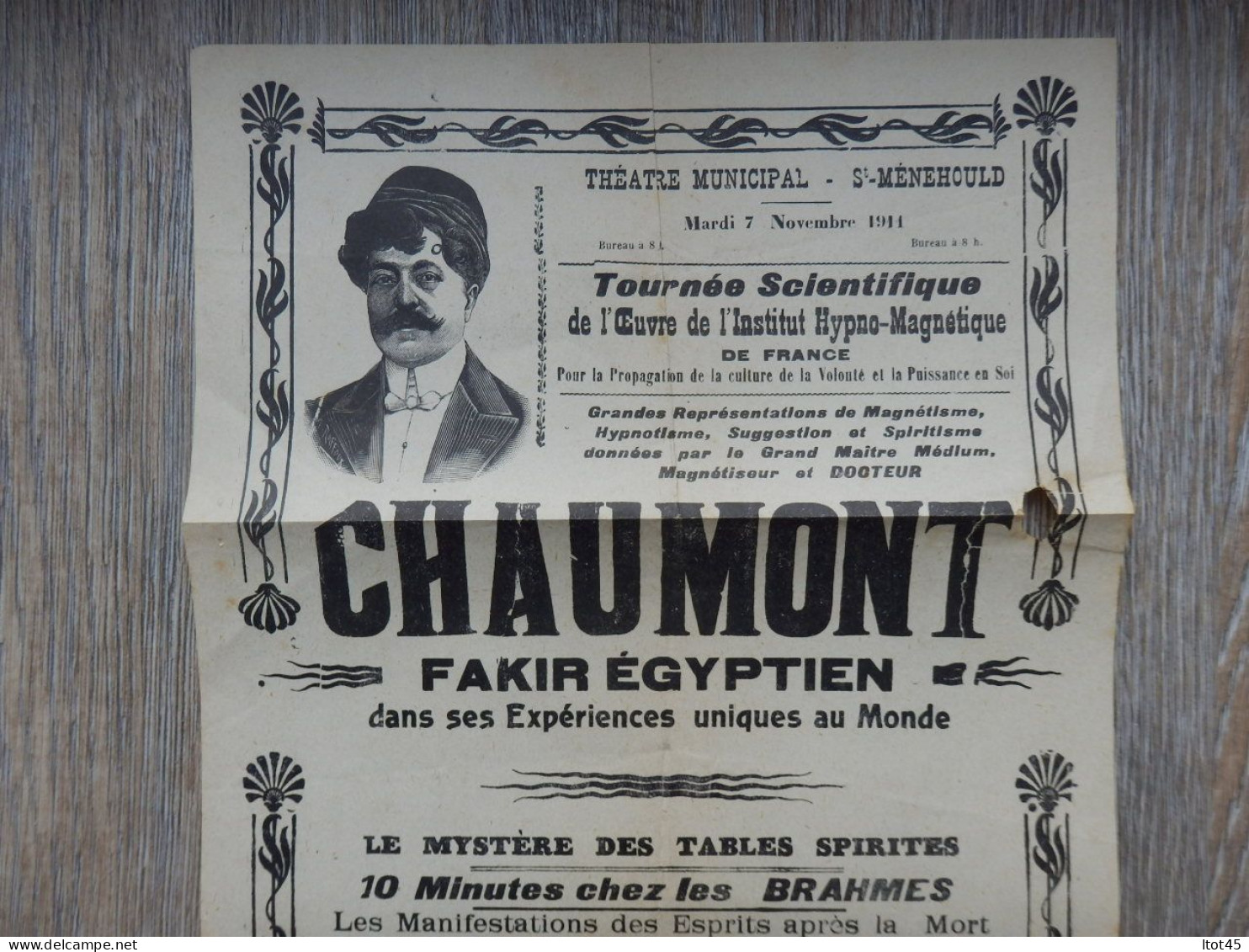 DOCUMENT PUBLICITAIRE CHAUMONT FAKIR EGYPTIEN DONATO MEDIUM THEATRE SAINT-MENEHOULD 1911 - Pubblicitari